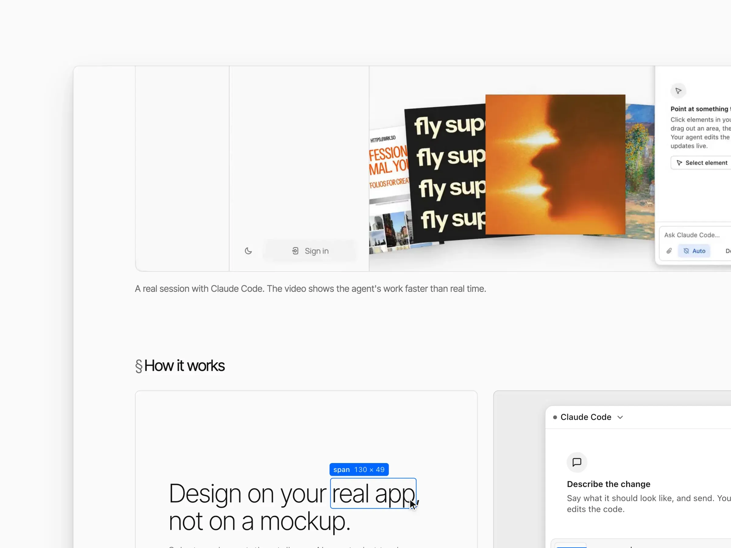 Gui, a Mac app for web design: the homepage, its demo, and the feature walkthrough on a MacBook beside the mobile site.