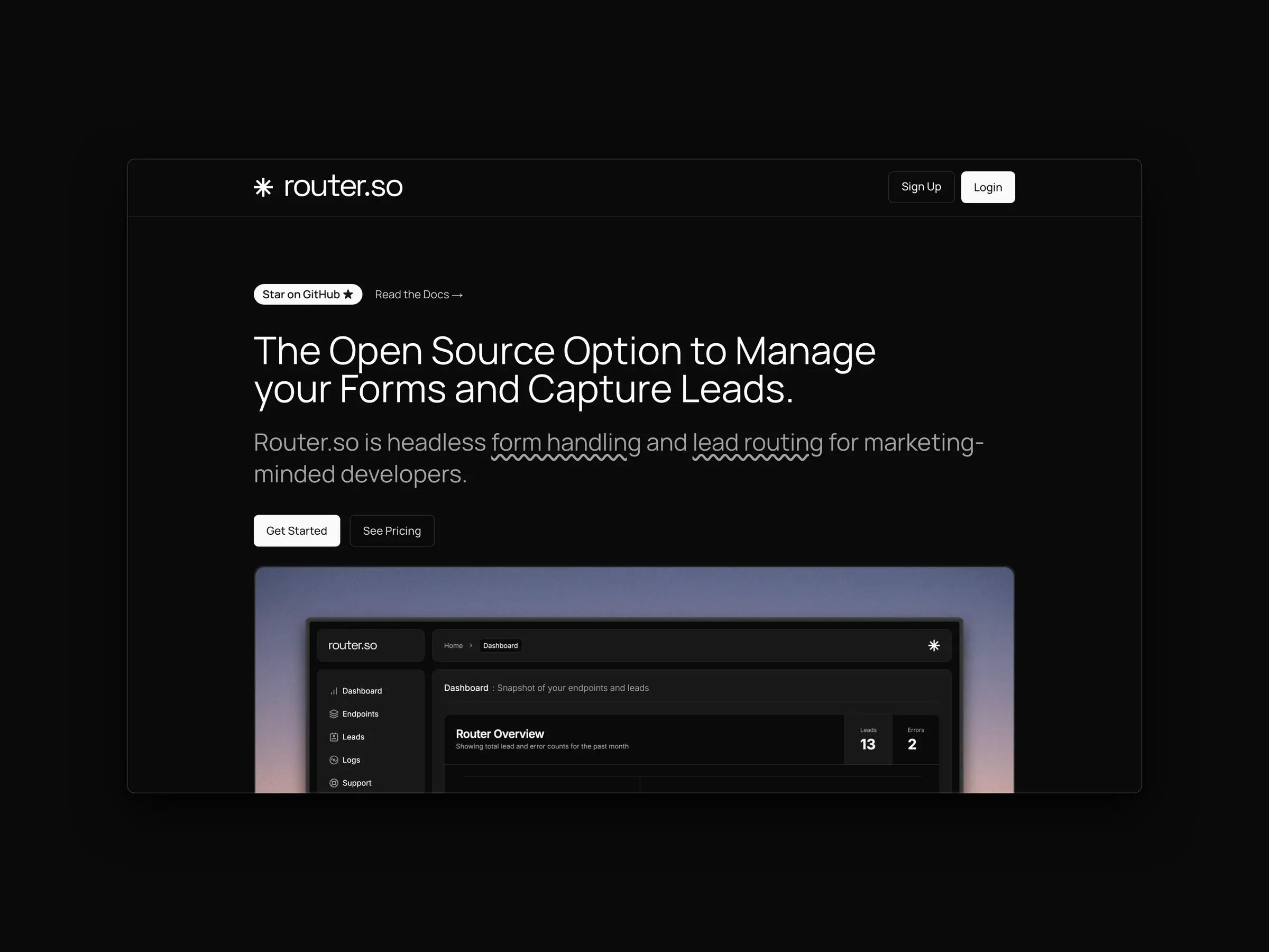 Router.so: the homepage, the lead dashboard up close, and the pricing page on a MacBook beside the mobile site.