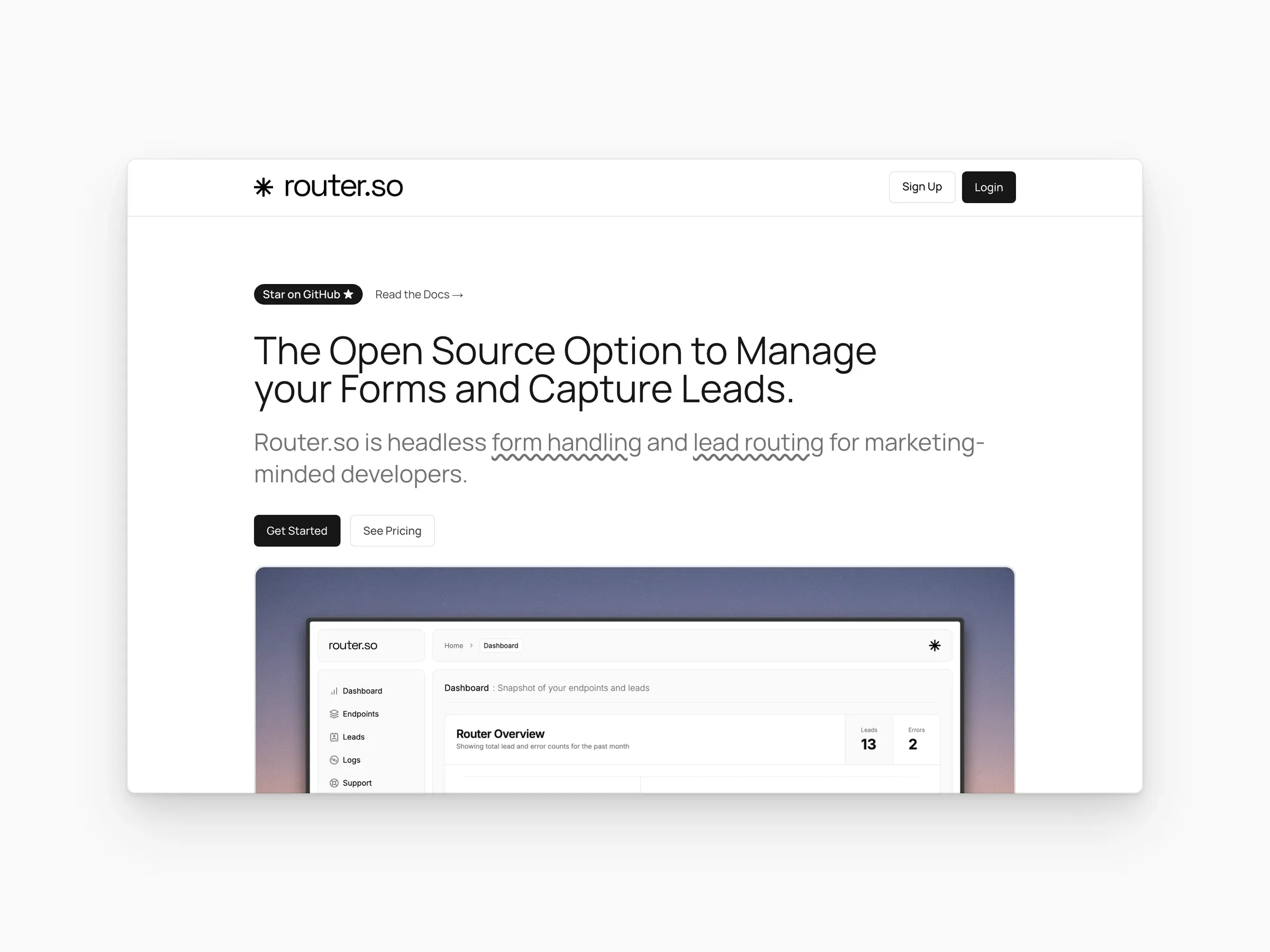 Router.so: the homepage, the lead dashboard up close, and the pricing page on a MacBook beside the mobile site.